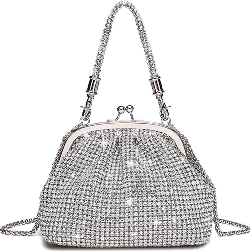 🆕Women A2-Silver Rhinestone Purse Sparkly Glitter Shoulder Bags for Party